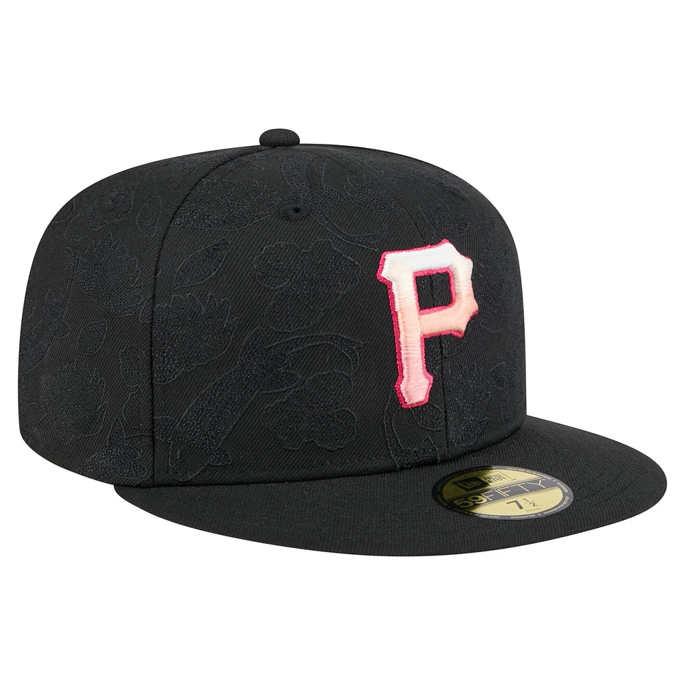 Men's New Era Black Pittsburgh Pirates Tonal Koi 59FIFTY Fitted Hat