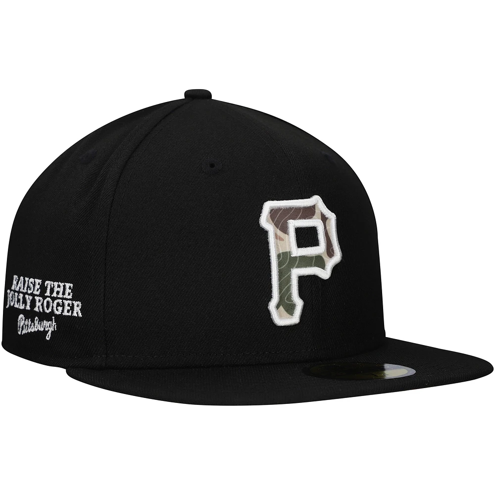 Casquette ajustée 59FIFTY noire pour hommes des Pirates de Pittsburgh Troop Chant Camo Undervisor New Era