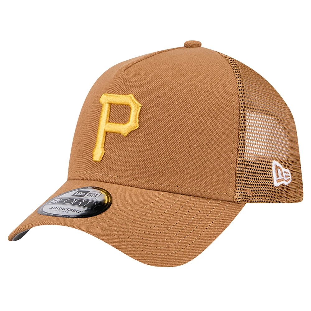 Men's New Era Brown Pittsburgh Pirates A-Frame Trucker 9FORTY Adjustable Hat