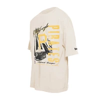 Men's New Era Cream Pittsburgh Pirates Cooperstown Collection Oversized Throwback Distressed T-Shirt