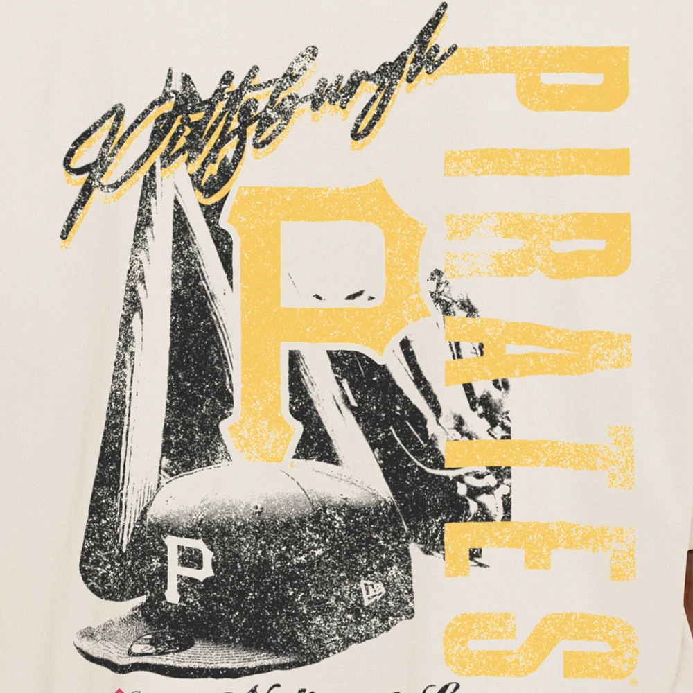 Men's New Era Cream Pittsburgh Pirates Cooperstown Collection Oversized Throwback Distressed T-Shirt