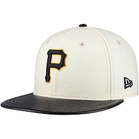 Men's New Era Cream Pittsburgh Pirates Game Night Leather Visor 59FIFTY Fitted Hat