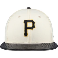 Men's New Era Cream Pittsburgh Pirates Game Night Leather Visor 59FIFTY Fitted Hat