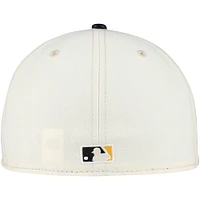 Men's New Era Cream Pittsburgh Pirates Game Night Leather Visor 59FIFTY Fitted Hat