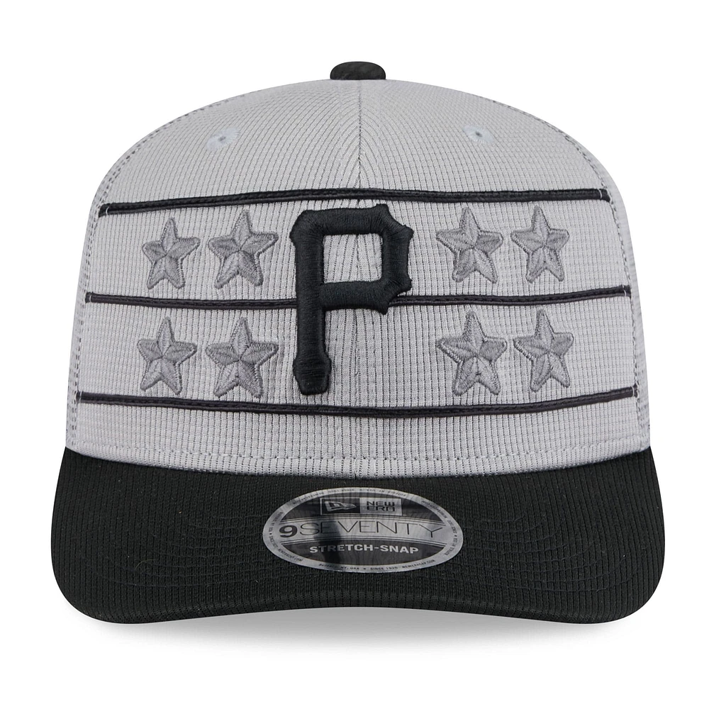 Men's New Era /Black Pittsburgh Pirates 2025 Batting Practice 9SEVENTY Stretch-Snap Trucker Hat