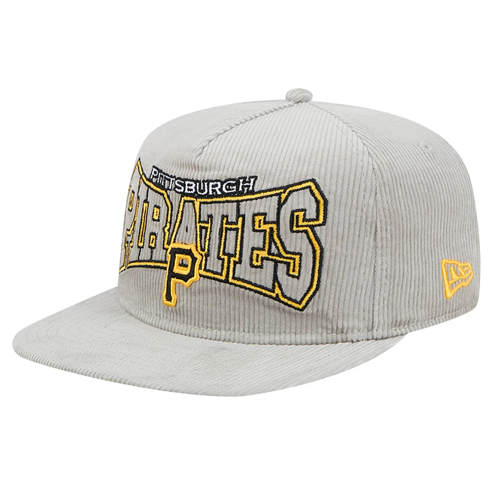 Casquette de golf Snapback en velours côtelé gris des Pirates de Pittsburgh de New Era pour homme