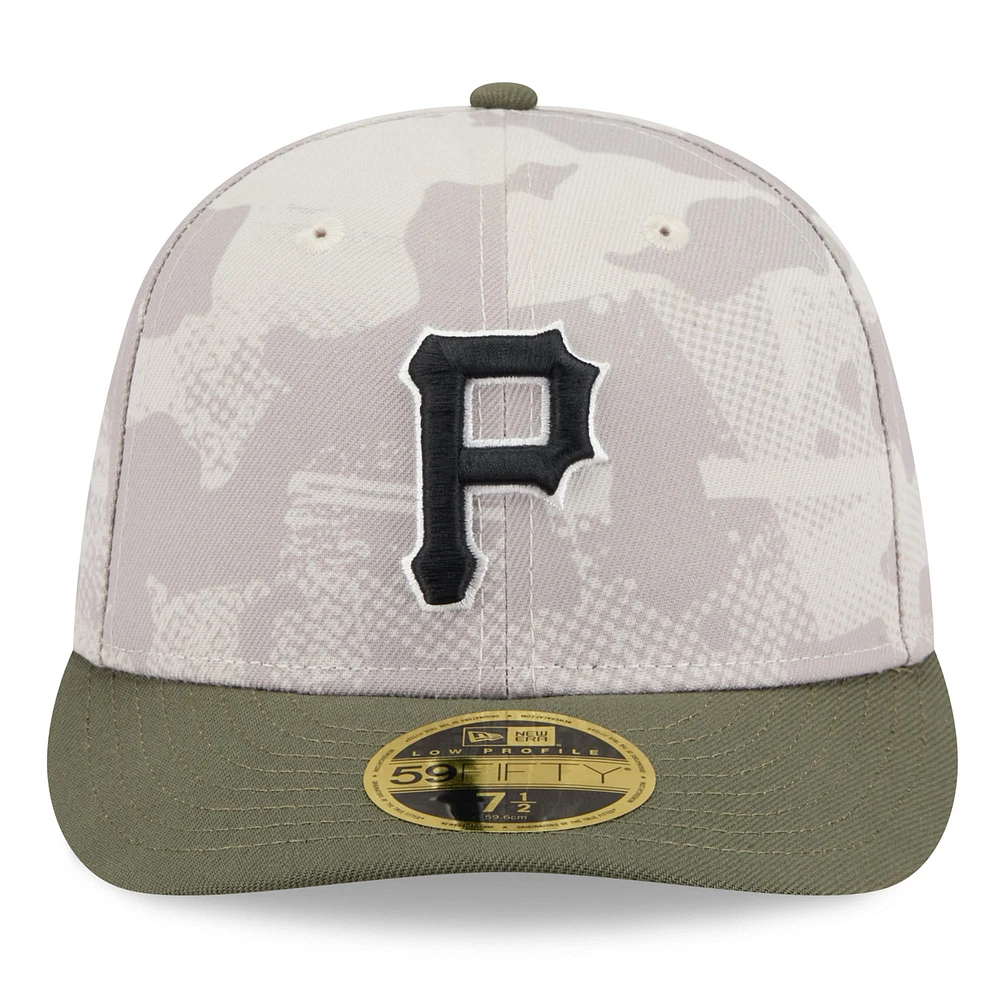 Men's New Era Light Beige/Olive Pittsburgh Pirates 2025 Armed Forces Day Low Profile 59FIFTY Fitted Hat