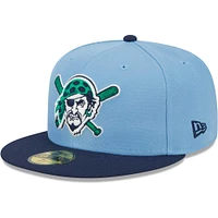 Men's New Era Light Blue/Navy Pittsburgh Pirates Green Undervisor 59FIFTY Fitted Hat