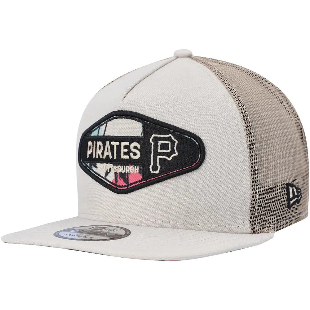 Men's New Era Natural Pittsburgh Pirates Retro Beachin' Patch A-Frame Trucker 9FIFTY Snapback Hat