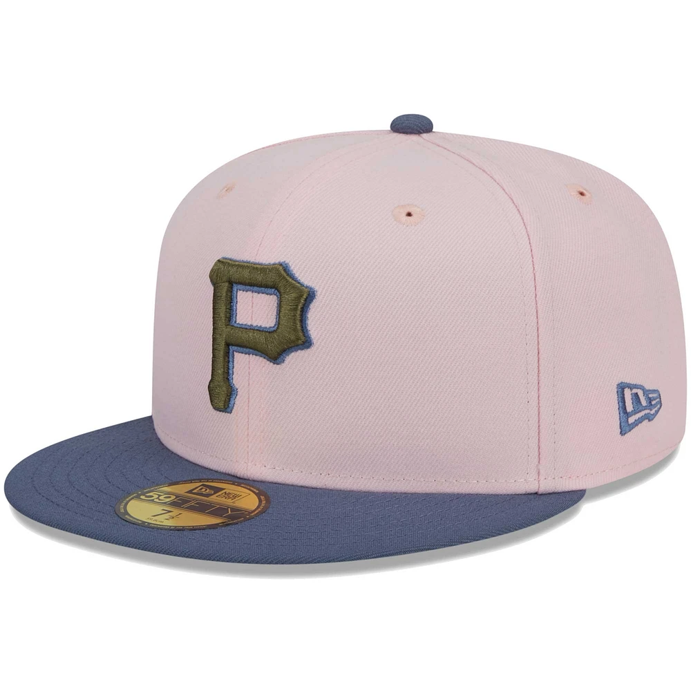 Men's New Era Pink/Blue Pittsburgh Pirates  Olive Undervisor 59FIFTY Fitted Hat