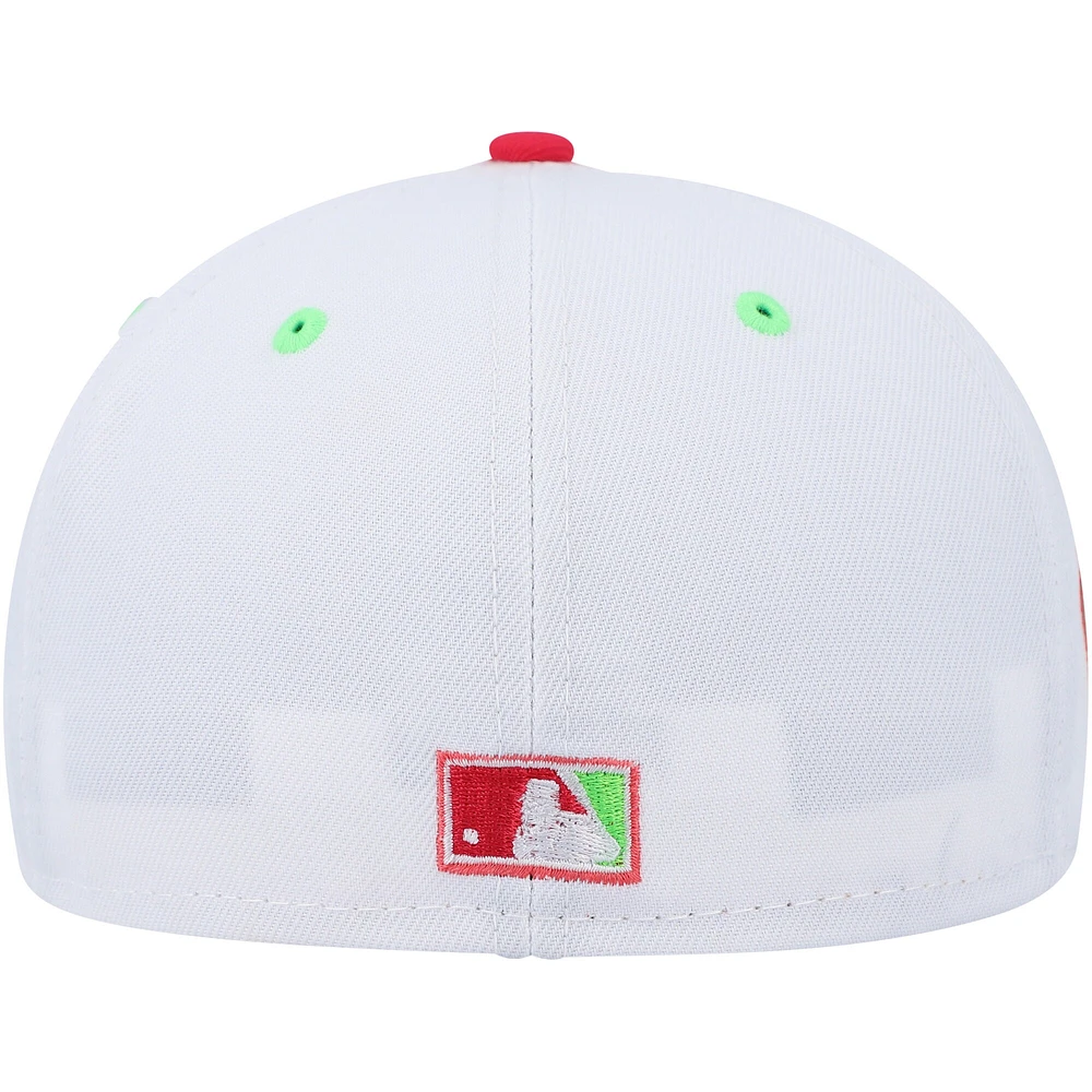 Men's New Era White/Coral Pittsburgh Pirates Three Rivers Stadium 30th Anniversary Strawberry Lolli 59FIFTY Fitted Hat