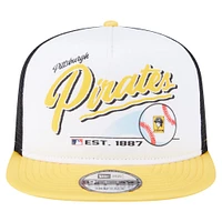 Men's New Era White/Gold Pittsburgh Pirates Retro Script Trucker 9FIFTY Snapback Hat