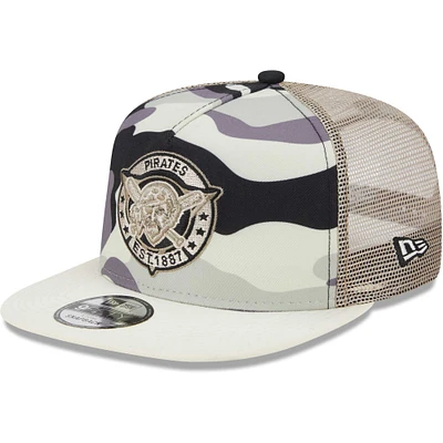 Casquette Snapback Pittsburgh Pirates Chrome Camo 9FIFTY New Era pour homme avec cadre en A, blanc