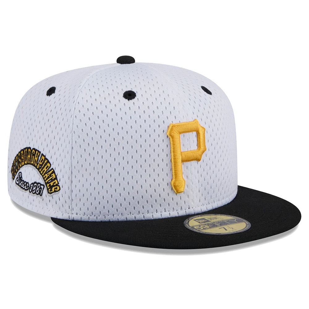 Casquette ajustée 59FIFTY en maille Throwback des Pirates de Pittsburgh New Era pour hommes, blanche