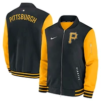 Veste aviateur entièrement zippée Nike Pittsburgh Pirates Authentic Collection Dugout pour homme, noir/or