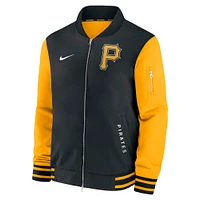 Veste aviateur entièrement zippée Nike Pittsburgh Pirates Authentic Collection Dugout pour homme, noir/or