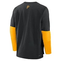 Haut à manches longues léger et performant pour homme Nike Pittsburgh Pirates Authentic Collection Player noir/or