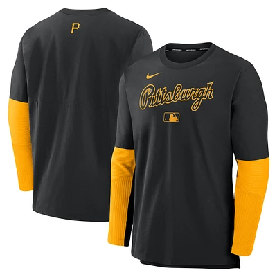 Haut à manches longues léger et performant pour homme Nike Pittsburgh Pirates Authentic Collection Player noir/or