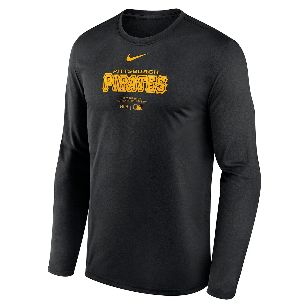 T-shirt à manches longues Nike Black Pittsburgh Pirates Authentic Collection Practice Performance pour homme