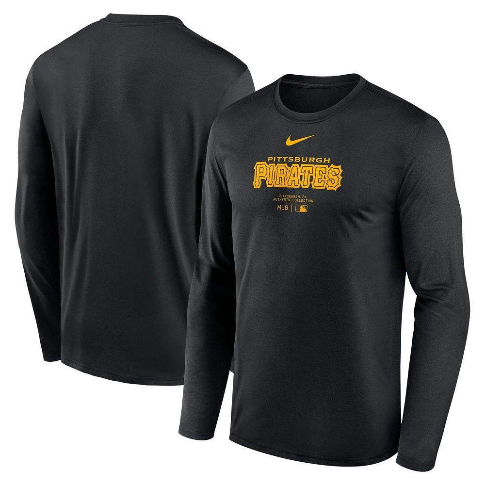 T-shirt à manches longues Nike Black Pittsburgh Pirates Authentic Collection Practice Performance pour homme