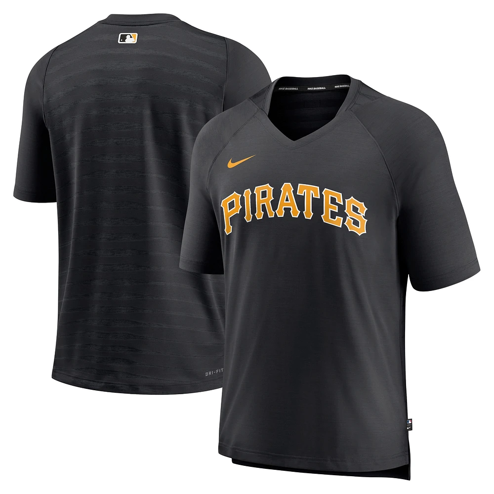 Men's Nike Black Pittsburgh Pirates Authentic Collection Pregame Raglan Performance V-Neck T-Shirt