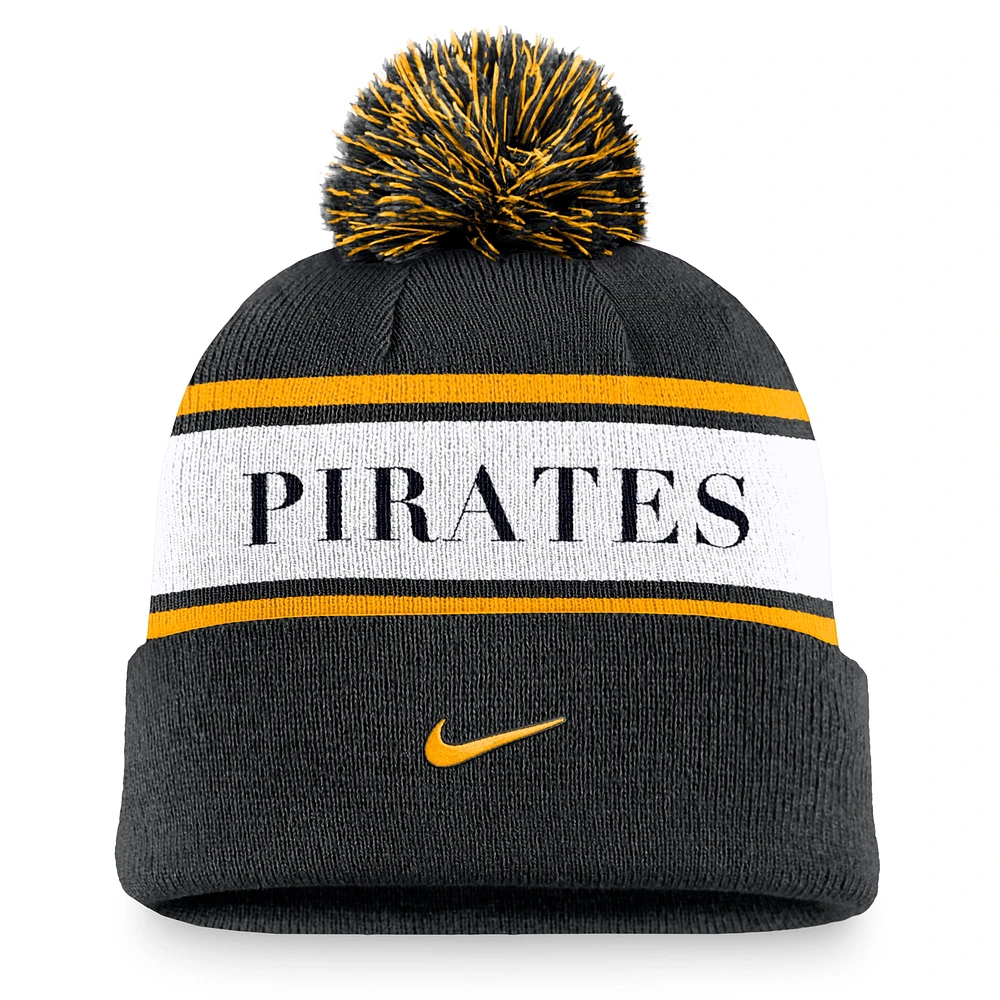 Men's Nike Black Pittsburgh Pirates Team Stripe Peak Cuffed Knit Hat with Pom