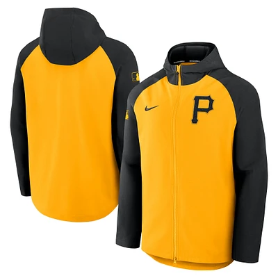 Veste Nike Performance entièrement zippée en or/noir Pittsburgh Pirates Authentic Collection Raglan pour homme
