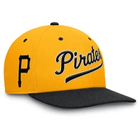 Casquette Nike Pro Performance Snapback pour homme, couleur or/noir, collection Cooperstown des Pirates de Pittsburgh