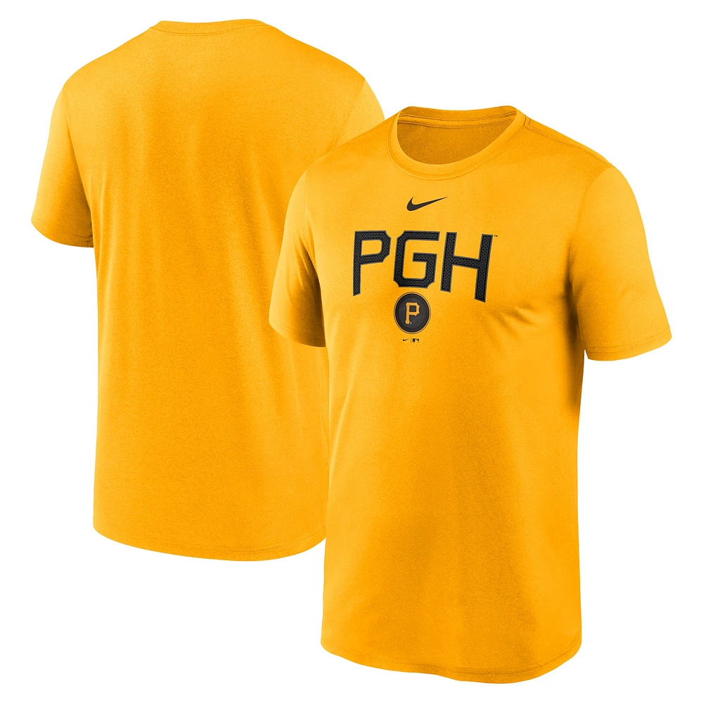 T-shirt Nike doré pour hommes des Pirates de Pittsburgh City Connect avec grand logo