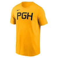 T-shirt Nike doré pour hommes des Pirates de Pittsburgh City Connect avec le mot-symbole