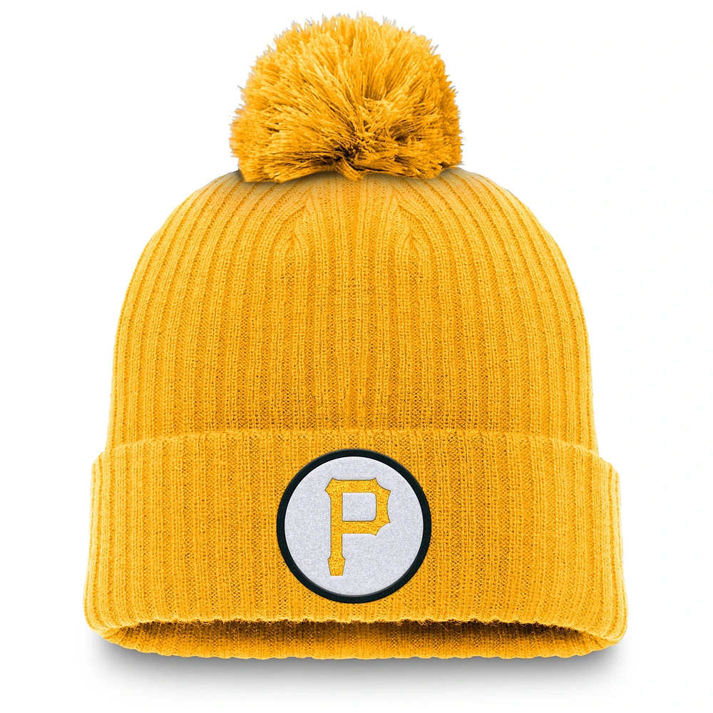 Bonnet en tricot à revers avec pompon Nike Gold Pittsburgh Pirates Collection Cooperstown pour homme