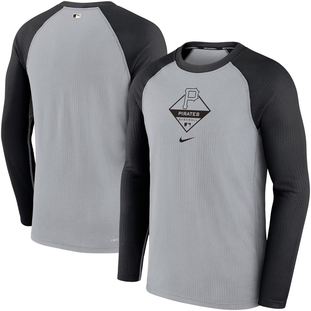 Men's Nike Gray/Black Pittsburgh Pirates Game Authentic Collection Performance Raglan Long Sleeve T-Shirt