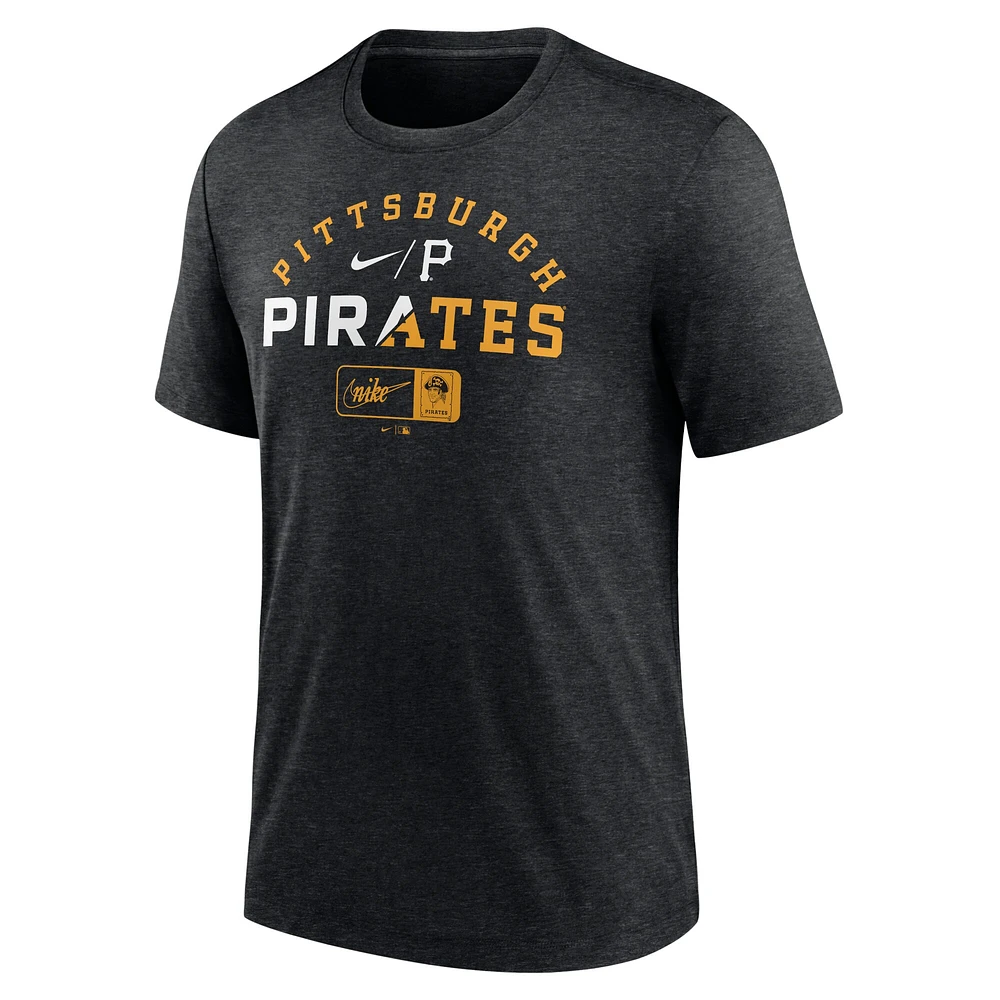 T-shirt à trois mélanges Nike Pittsburgh Pirates Rewind Review pour homme, noir chiné