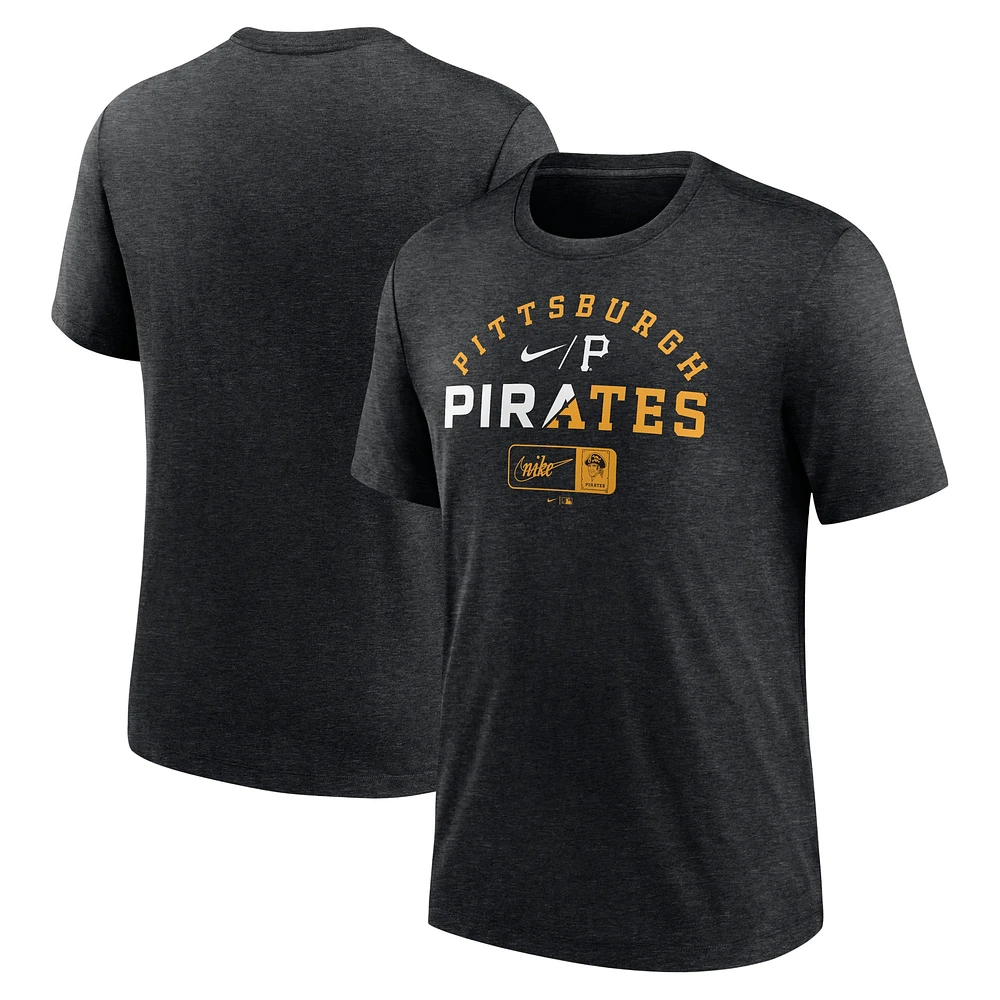 T-shirt à trois mélanges Nike Pittsburgh Pirates Rewind Review pour homme, noir chiné