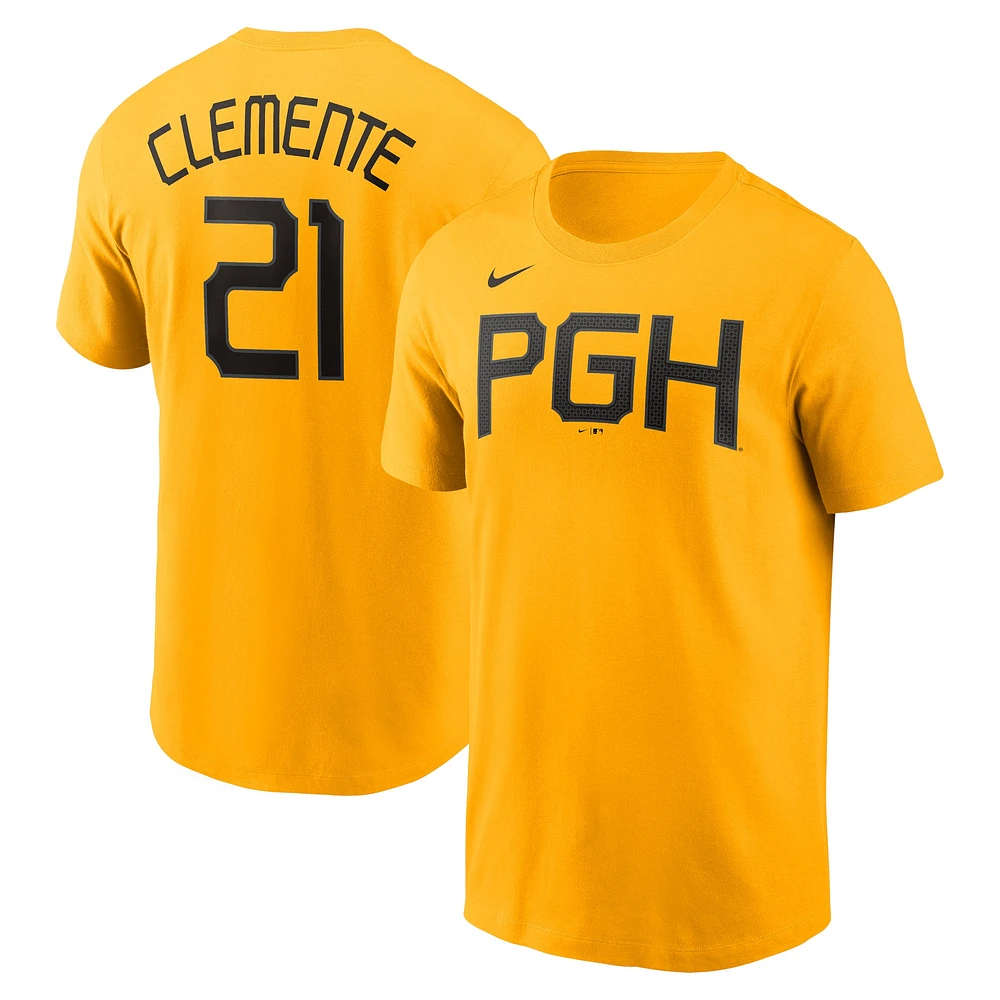 T-shirt Nike Roberto Clemente Gold Pittsburgh Pirates City Connect avec nom et numéro pour homme