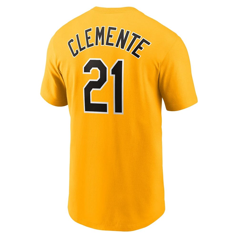 T-shirt Nike Roberto Clemente Gold Pittsburgh Pirates Fuse avec nom et numéro pour homme