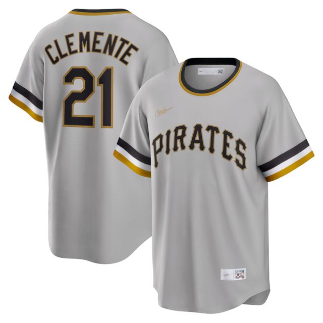 Maillot de joueur Nike Roberto Clemente pour hommes, gris, Pittsburgh Pirates Road Cooperstown Collection