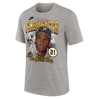 T-shirt Nike Roberto Clemente pour hommes, gris chiné, Pittsburgh Pirates, Cooperstown Collection Player Local