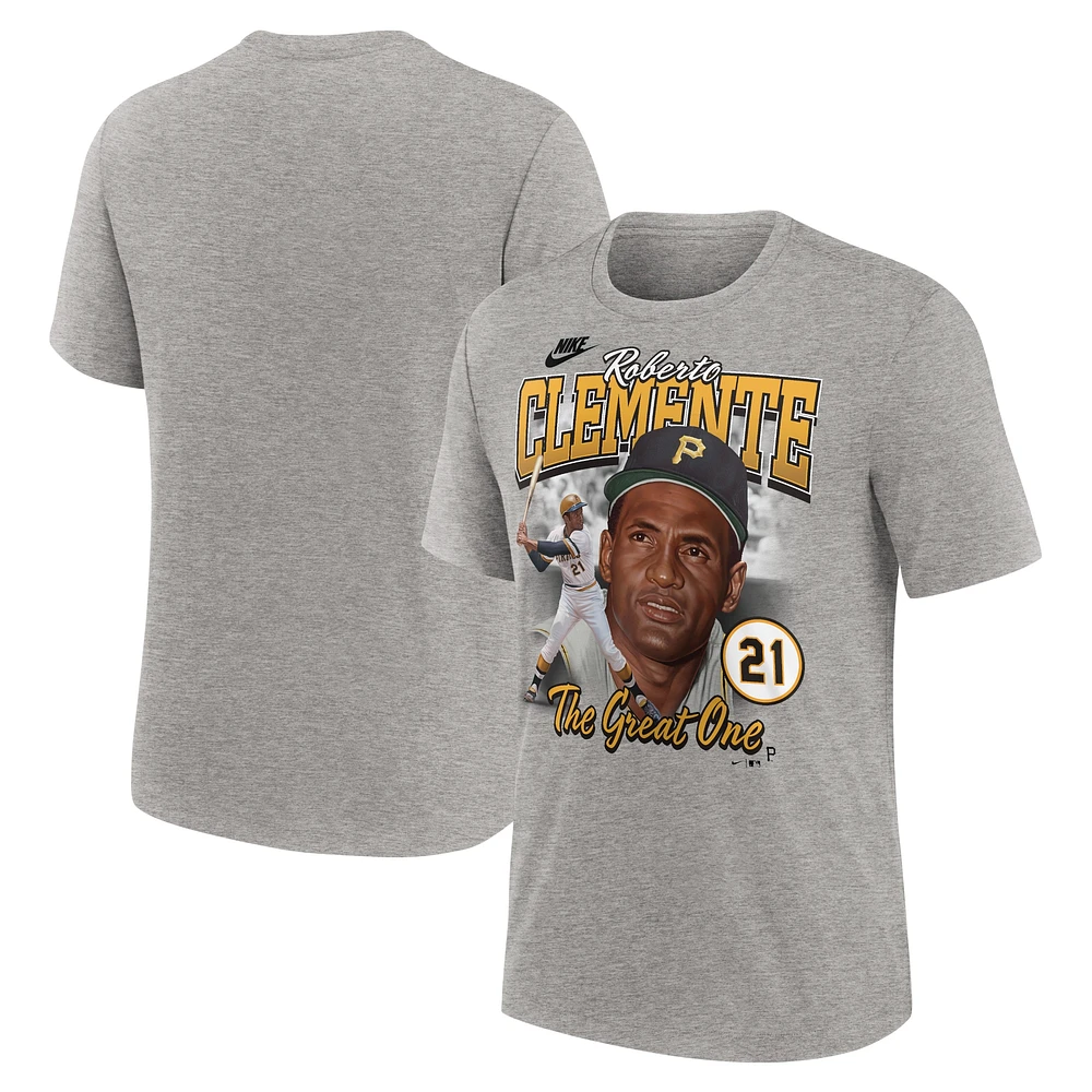 T-shirt Nike Roberto Clemente pour hommes, gris chiné, Pittsburgh Pirates, Cooperstown Collection Player Local