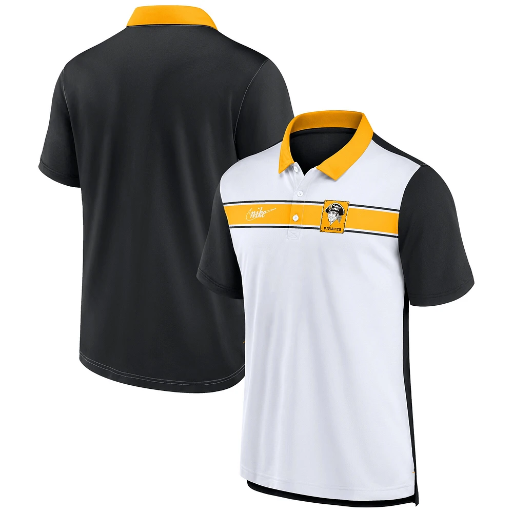 Men's Nike  White/Black Pittsburgh Pirates Rewind Stripe Polo