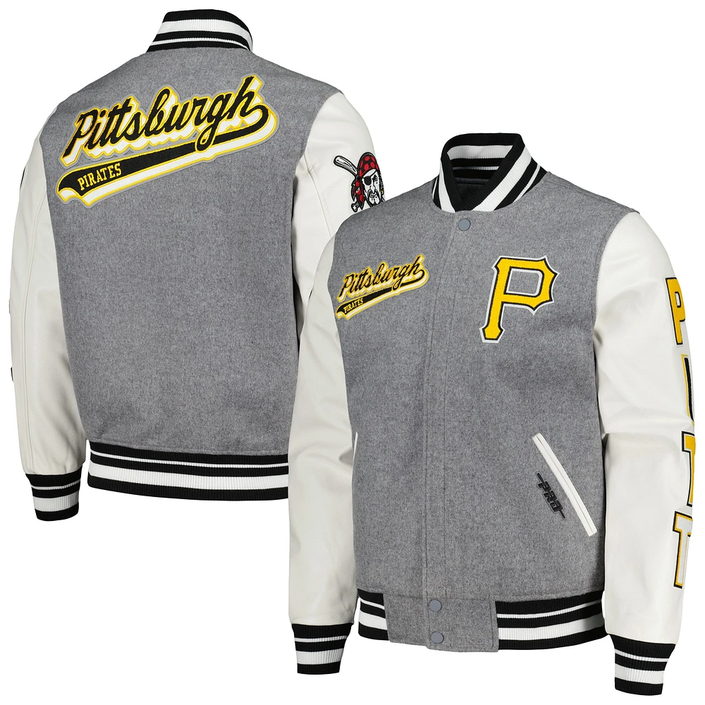 Men's Pro Standard Heather Gray Pittsburgh Pirates Script Tail Wool Full-Zip Varity Jacket