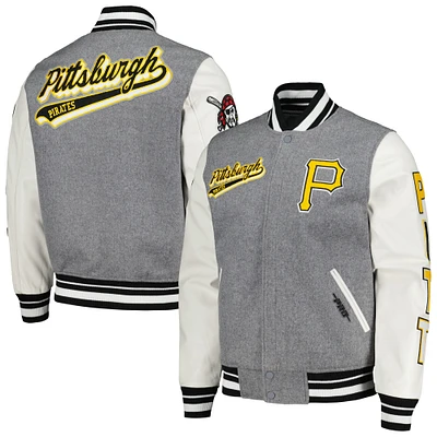 Veste Varity à fermeture éclair complète en laine pour hommes Pro Standard Heather Grey Pittsburgh Pirates Script Tail