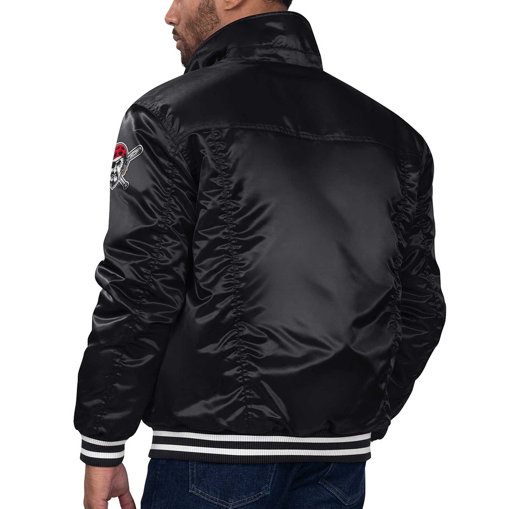 Veste de camionneur à bouton-pression en satin noir pour hommes Starter x Levi's Pittsburgh Pirates Silver Tab