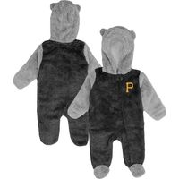 Newborn and Infant Black/Gray Pittsburgh Pirates Game Nap Teddy Fleece Bunting Full-Zip Sleeper