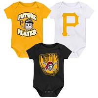 Newborn & Infant Gold/Black/White Pittsburgh Pirates Minor League Player Three-Pack Bodysuit Set