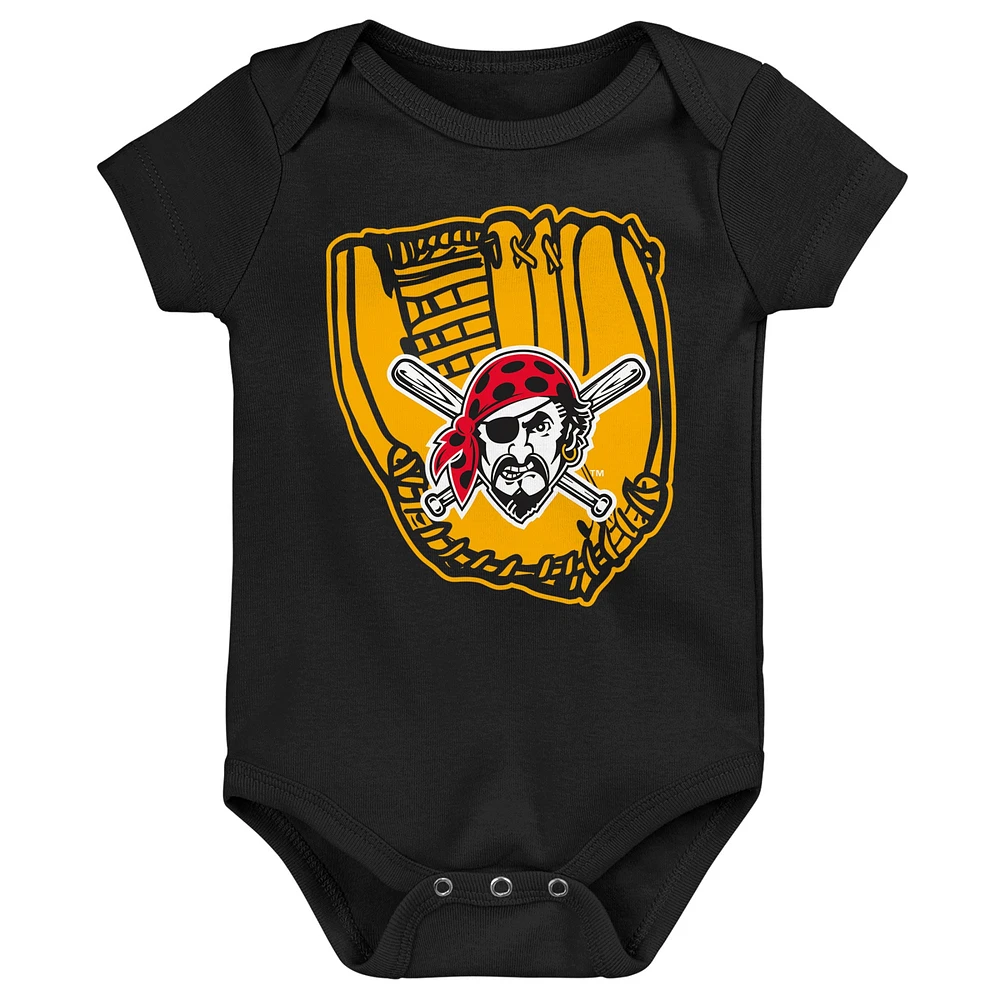 Newborn & Infant Gold/Black/White Pittsburgh Pirates Minor League Player Three-Pack Bodysuit Set