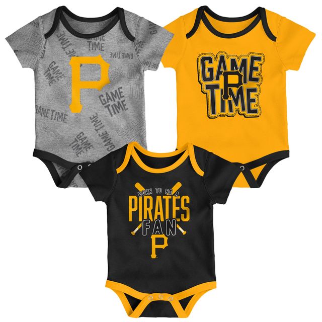 Ensemble de body trois pièces Game Time des Pirates Pittsburgh pour nouveau-nés et nourrissons, noir/or/gris chiné