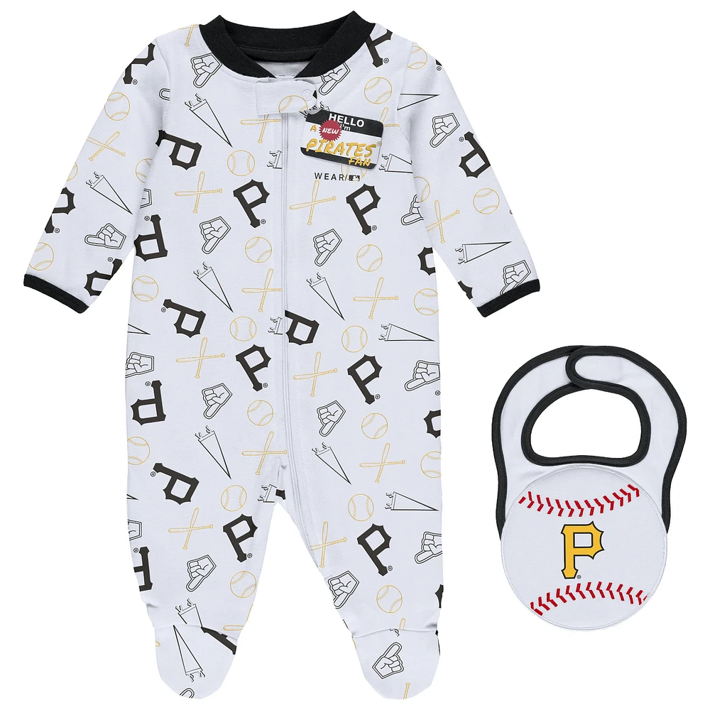 Newborn & Infant WEAR by Erin Andrews White Pittsburgh Pirates Sleep Play Full-Zip Footed Jumper with Bib