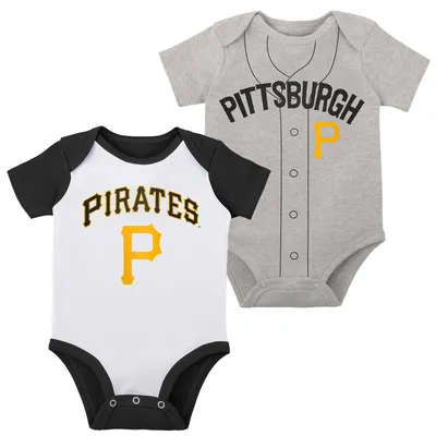 Pittsburgh Pirates Newborn & Infant Little Slugger Two-Pack Bodysuit Set - White/Heather Gray