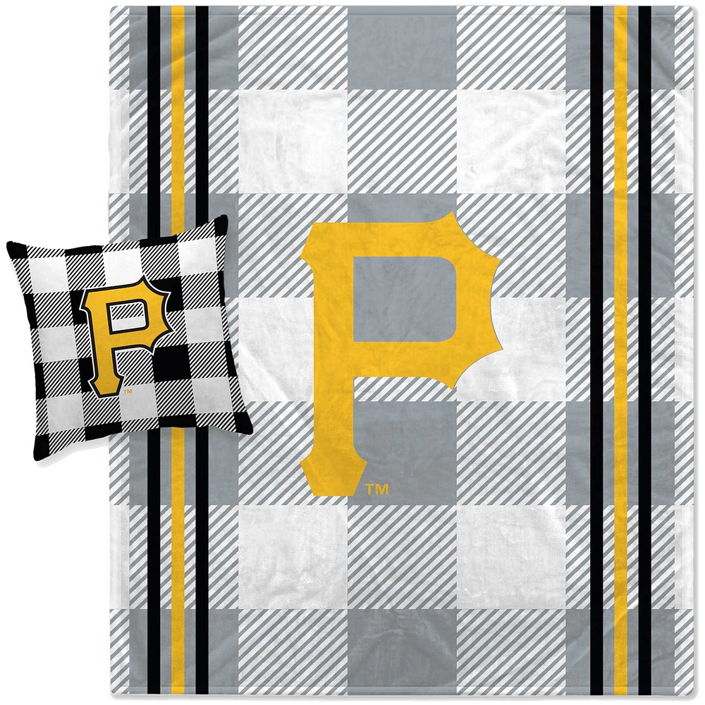 Pegasus Pittsburgh Pirates Gray Plaid Stripes Blanket and Pillow Combo Set